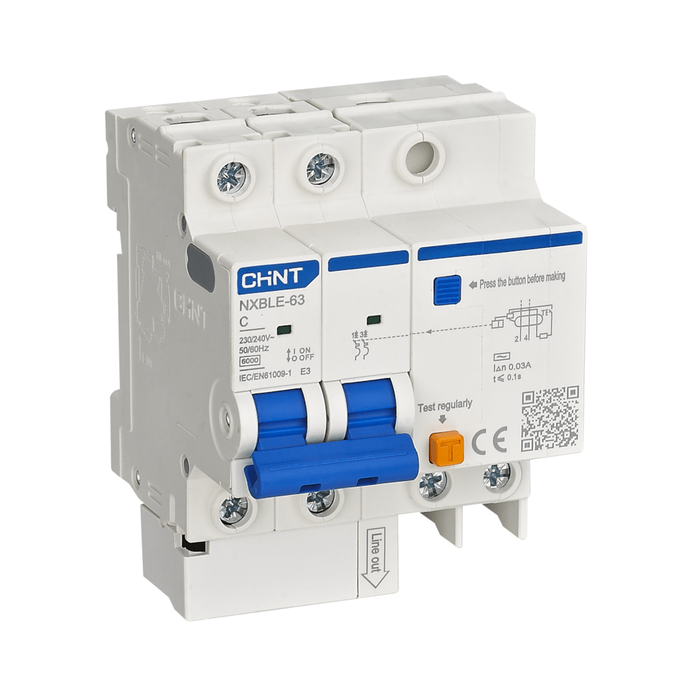 เบรคเกอร์กันดูด 25 แอมป์ 2 โพล 30MA 10KA CHINT RCBO NXBLE-63H 2P C25 TYPE AC_1